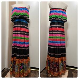 Ruby Yaya Colorful Striped Strapless Flounce Maxi Dress Size XS Off The Shoulder